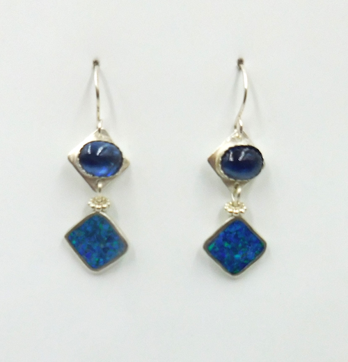 Click to view detail for DKC-2055 Earrings Silver, Kyanite, Opal Inlay $96